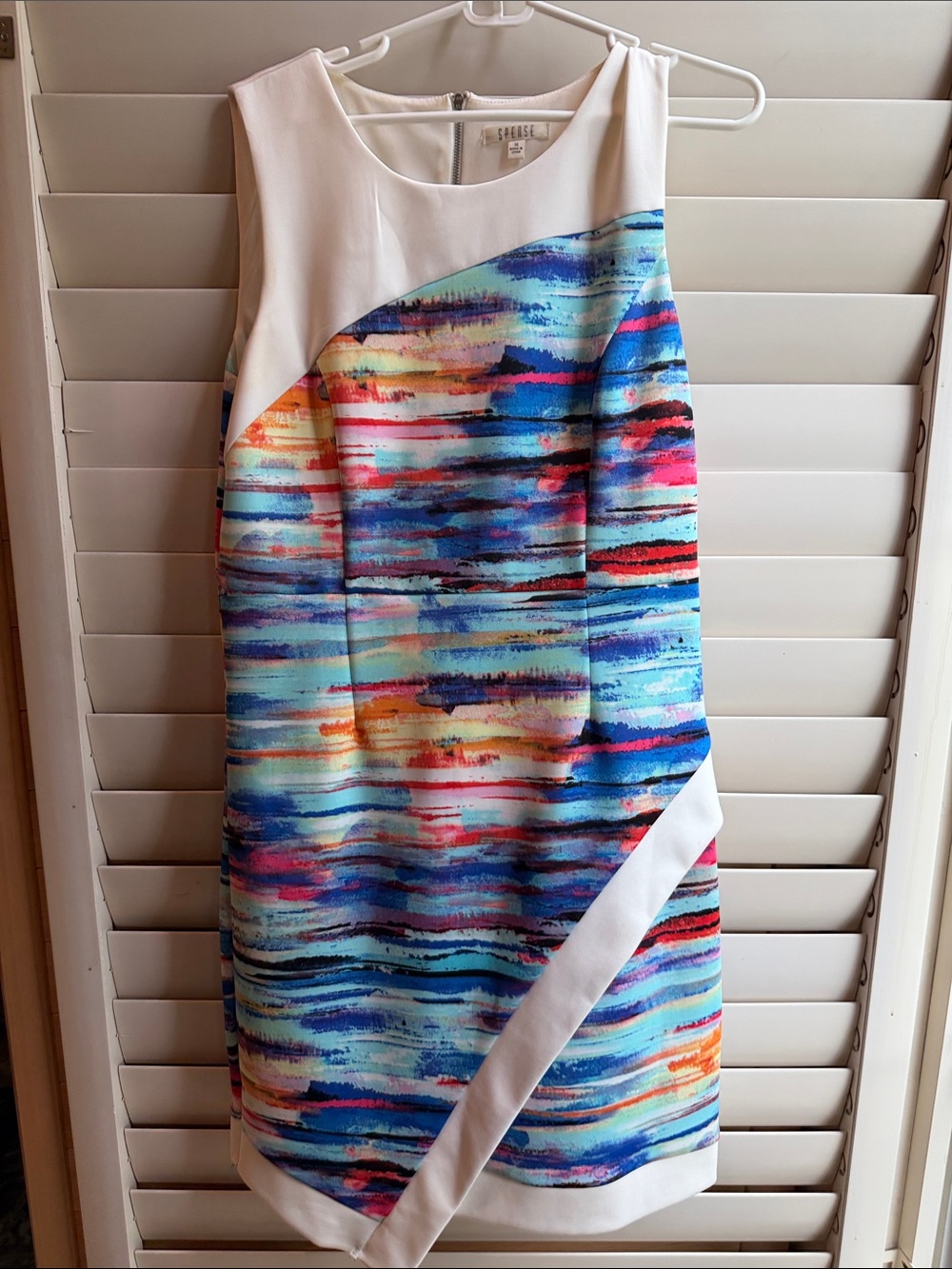 Spense White Tunic with Blue, Teal & Coral Watercolor Stripes